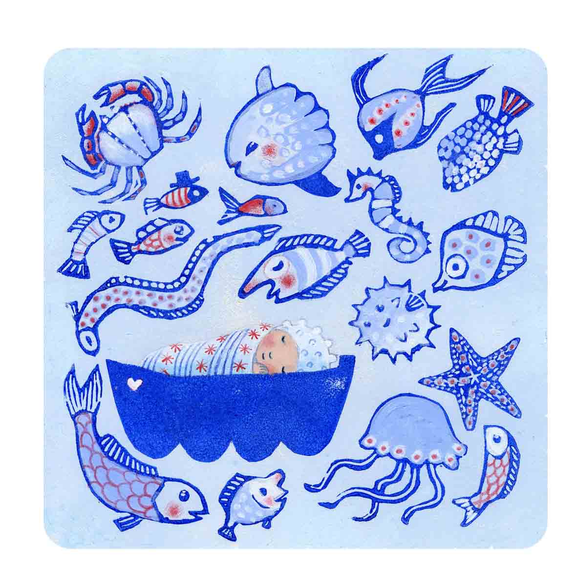 geboortekaart vissen  happy flow